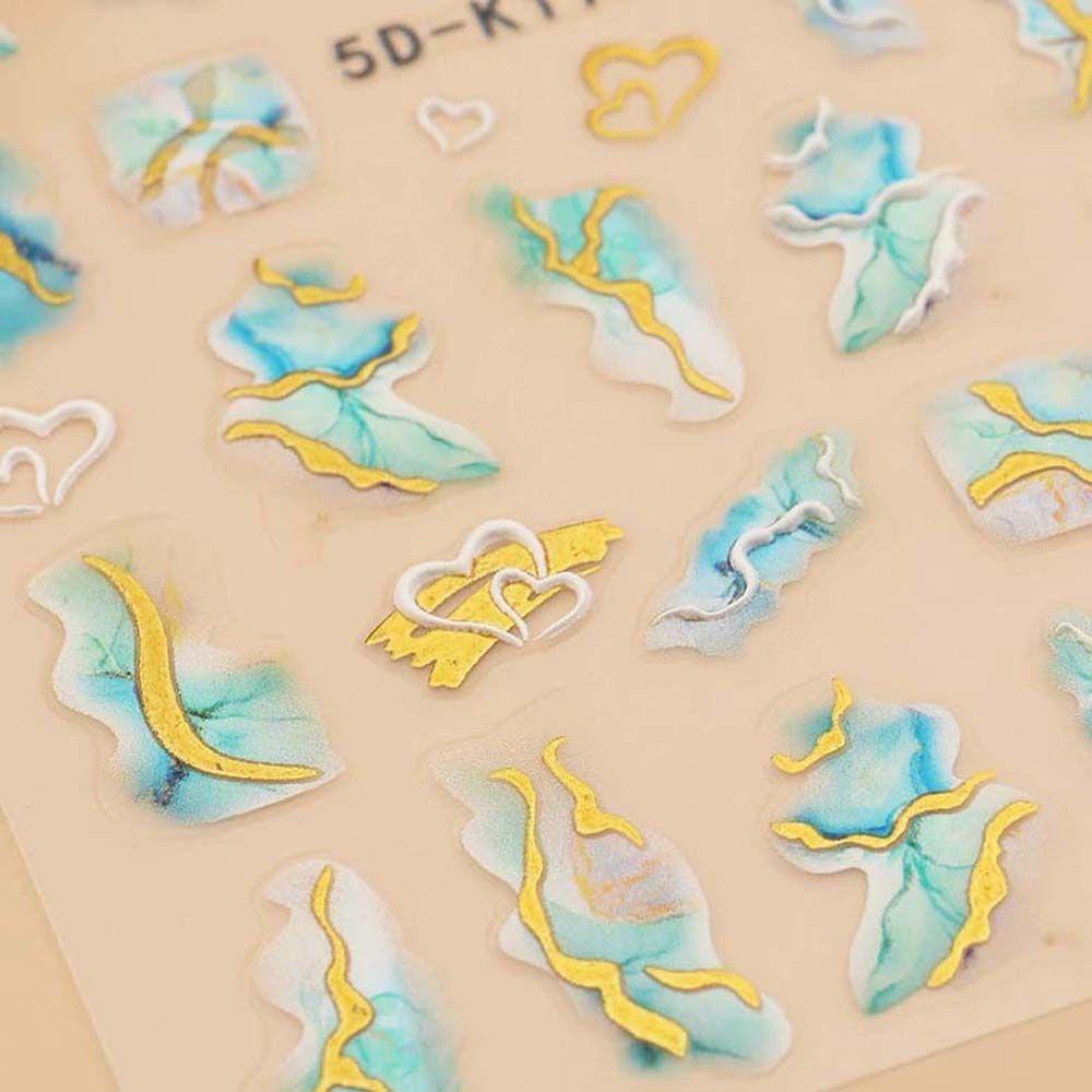 Mxbeauty Marbling Stiker Kuku 5D Relief Warna Emas Sisi Manikur Aksesoris Self Adhesive Nail Art Dekorasi