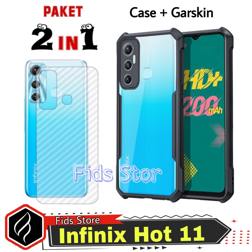 PROMO 2in1 INFINIX HOT 11 CASE Fusion Xundd ShockProof Transparan Free Garskin Carbon Pelindung Belakang HP Anti Jamur