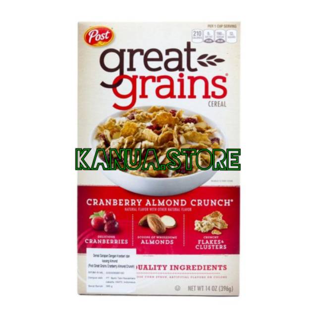 

Post great grains cranberry almond crunchy flakes & cluster 39gr impor