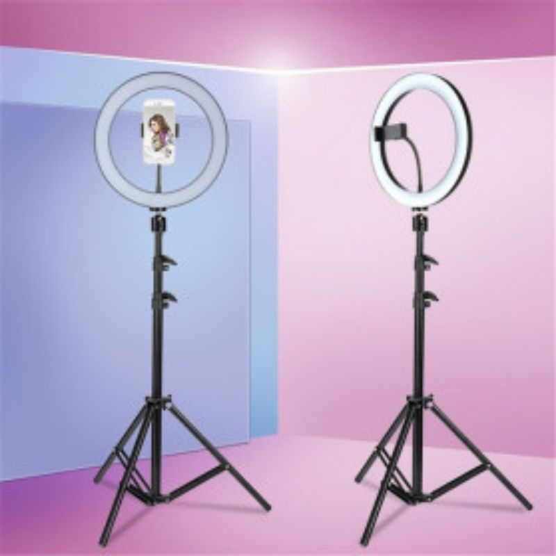 Ring Light Kamera 120 LED 24W 26cm with Smartphone Holder - RL-22 - Black