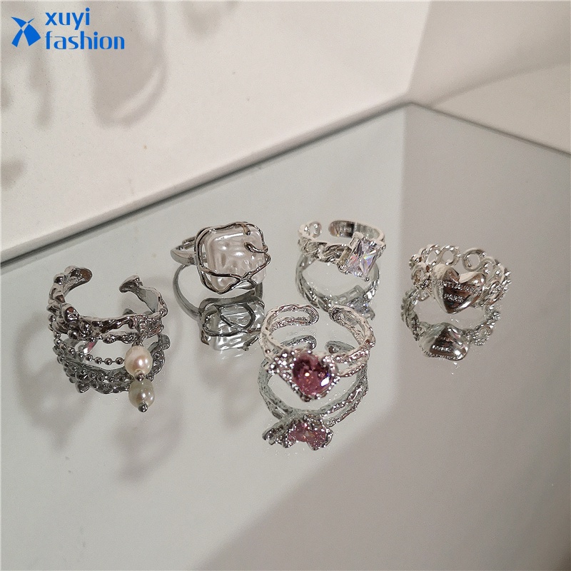 [COD]Set Perhiasan Cincin Model Terbuka Adjustable Desain Laba-Laba Aksen Berlian Untuk Wanita