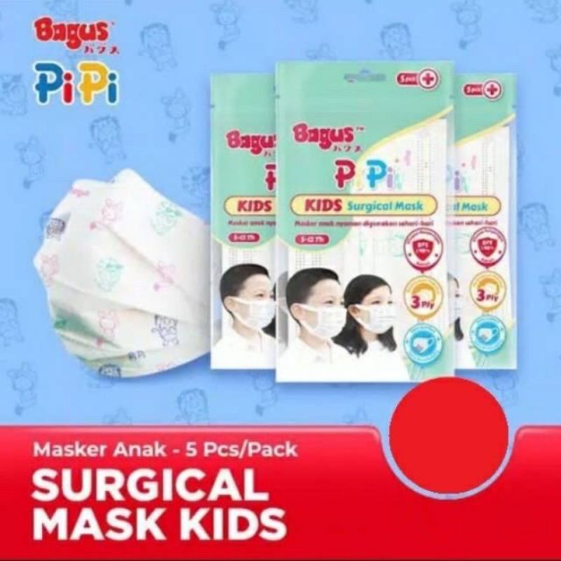 Bagus PiPi Kids Surgical Mask 5 pcs - Masker Medis Anak 3 Ply