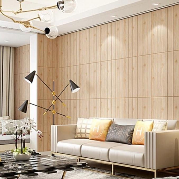 3D Wallpaper Dinding Foam Motif Kayu Waterproof Brick Sticker