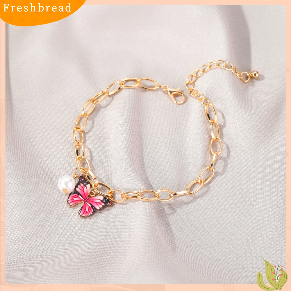 [TERLARIS]Fashional Women Multicolor Butterfly Bracelet Faux Pearl Thick Jewelry Gift