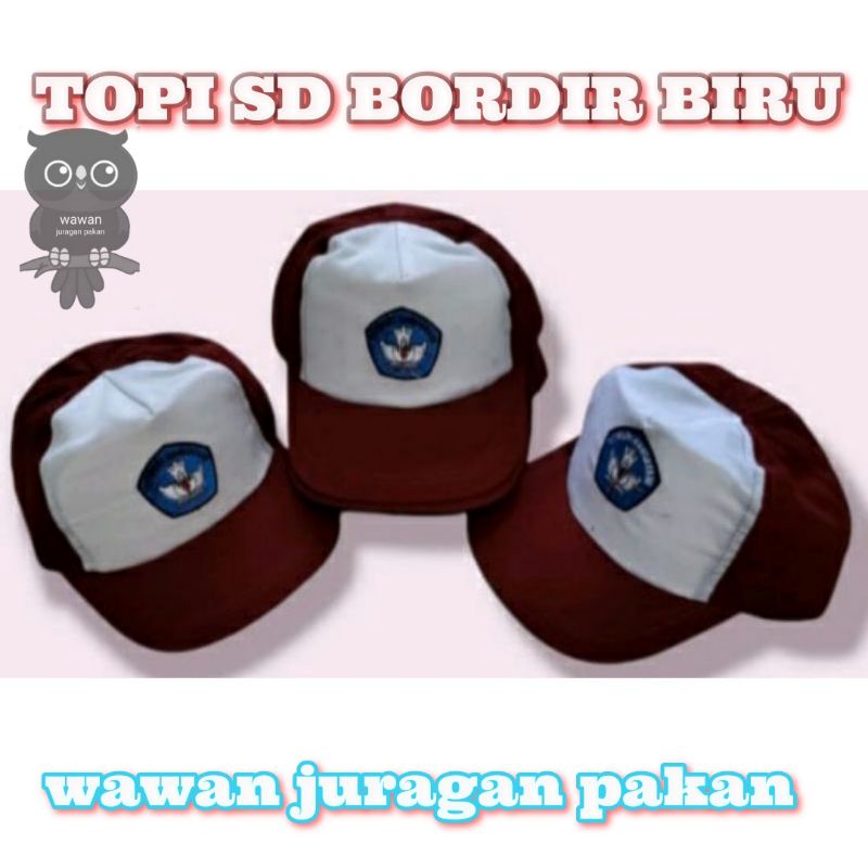 TOPI SD MERAH PUTIH BORDIR BIRU, BIJIAN, TOPI SD, TOPI TUT WURI HANDAYANI