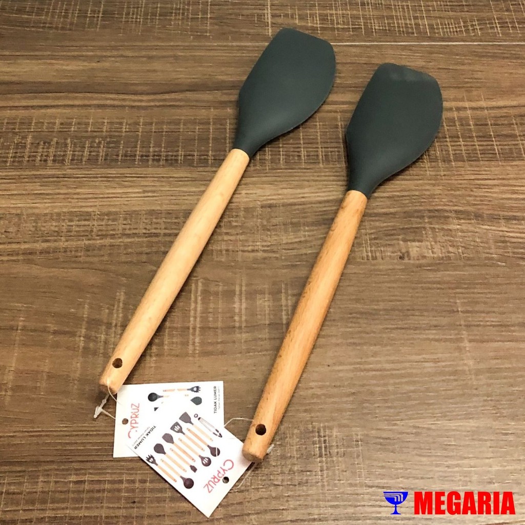 Spatula Lengkung Silicone CYPRUS Gg Kayu AM-0937