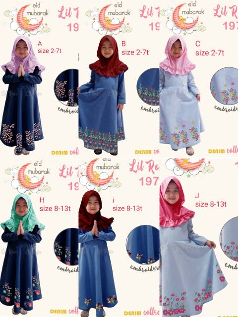 Gamis denim anak set hijab / Baju muslim anak perempuan LR197