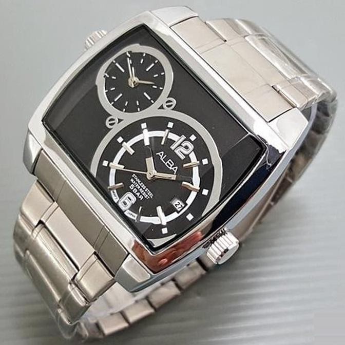 promo | diskon | sale Jam Tangan Pria Alba Dual Time Silver-Black Tanggal Aktif terbaik | terlaris