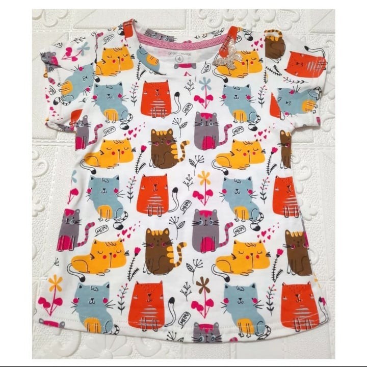 BAJU ANAK PEREMPUAN MURAH/KAOS DISTRO ANAK/KAOS TRENDY ANAK/KAOS FULLPRINT MOTIF CAT WARNA