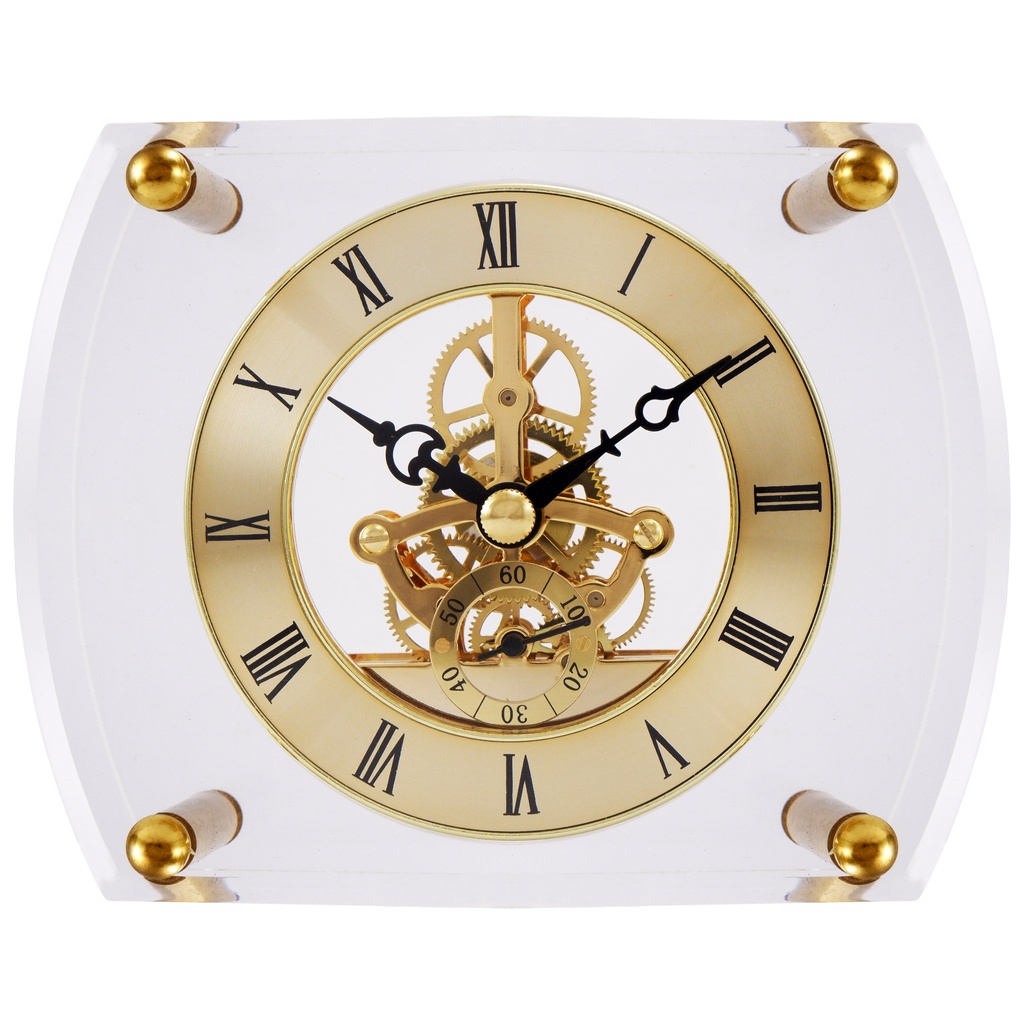 Jam Meja Clock Analog Skeleton SKM 3085 CG Gold Plated