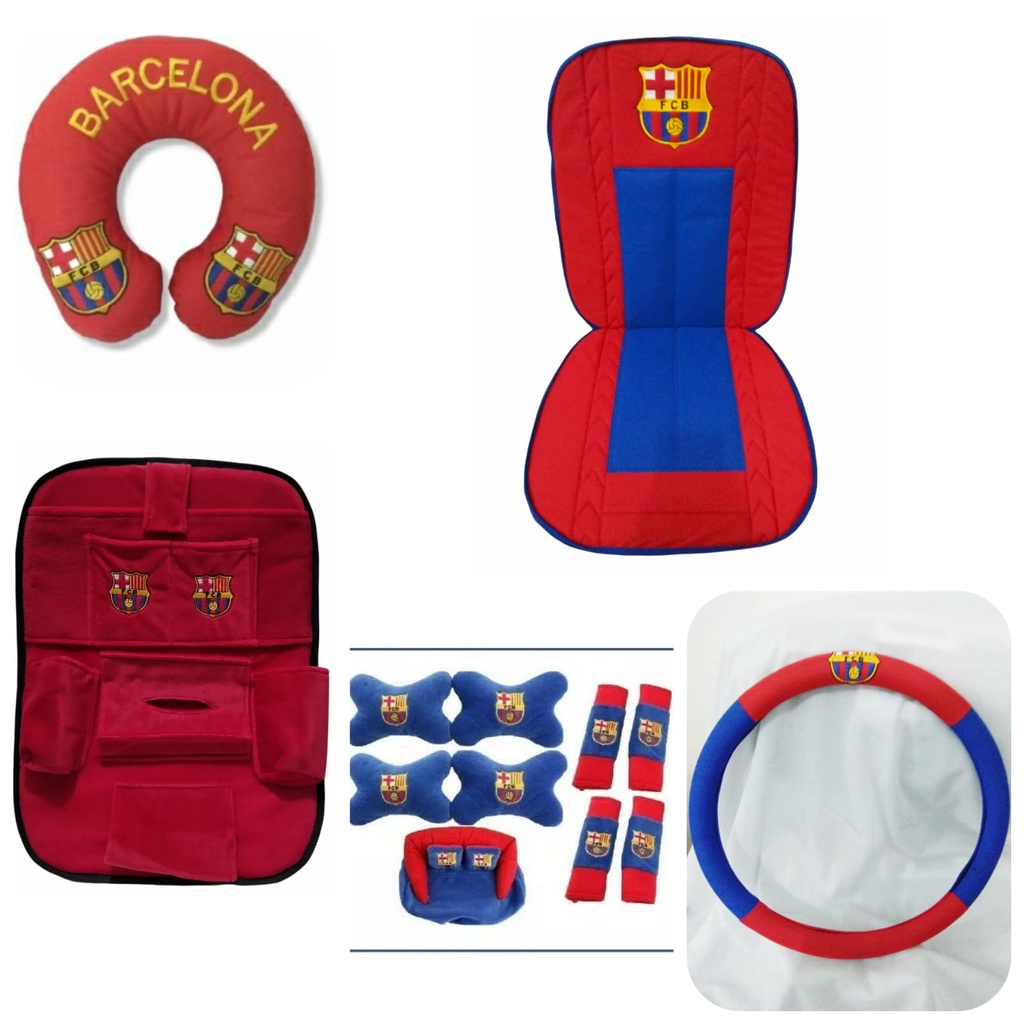 Paket super lengkap barca sandaran bantal sarung stir organizer mobil Barcelona / Visca Barca !!!