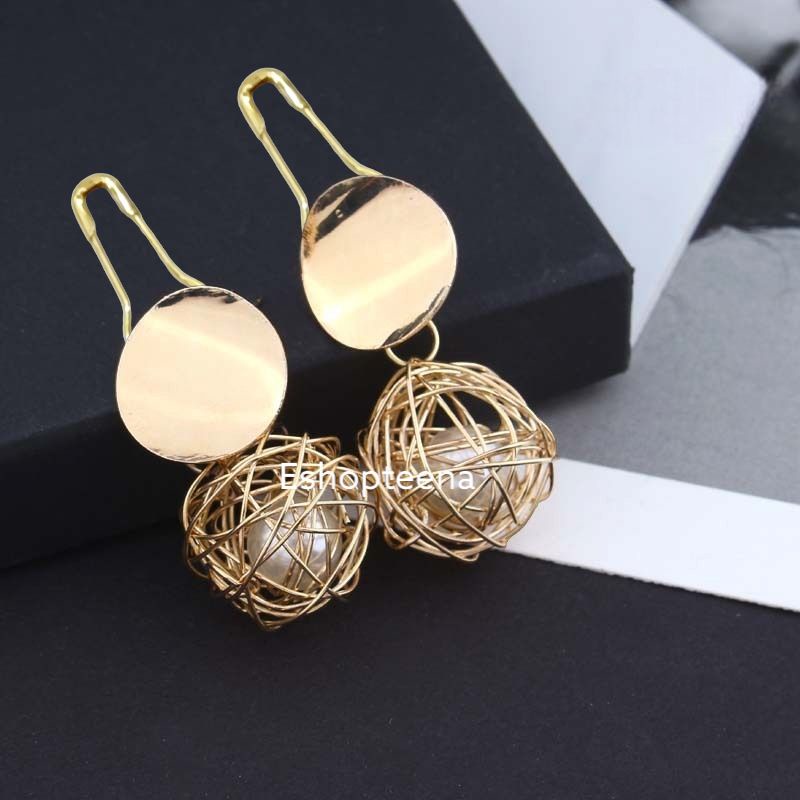 A171 Anting hijau double bulat bola gold_anting jilbab