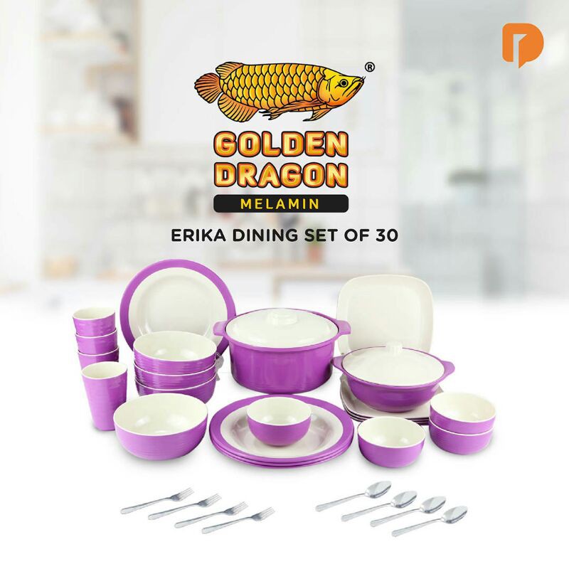 SET PERALATAN MAKANAN DAN MINUMAN MELAMIN PiRING CANGKIR GOLDEN DRAGON MELAMINE ERIKA DINING