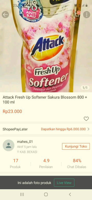 Attack Fresh Up Softener Sakura Blossom 800 + 100 Ml