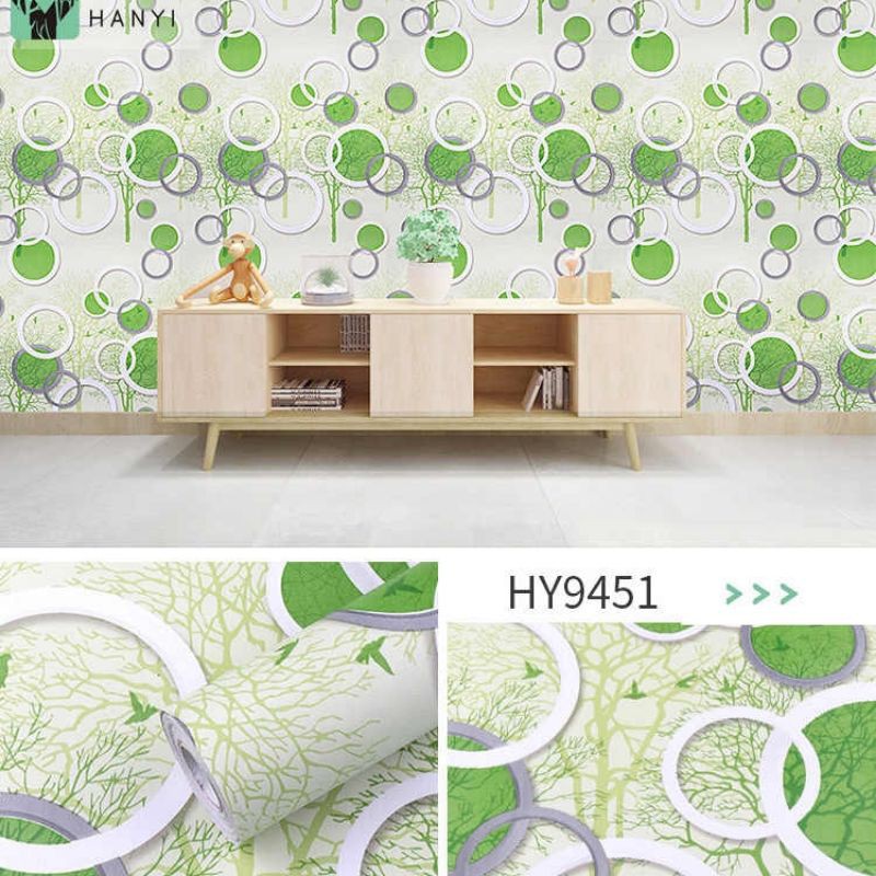 Wallpaper Sticker Dinding Polkadot 3D Hijau Pohon Dekorasi Kamar Ruang