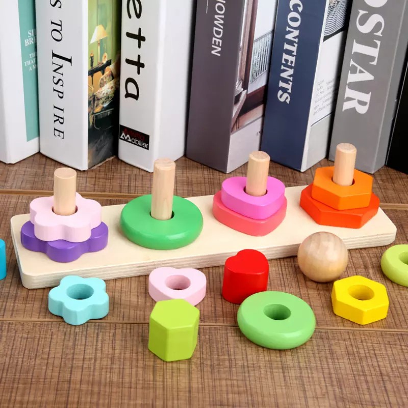 Insert Different Shape Matching Game Anak Mainan Balita Wooden Toys Mainan Kayu Mainan Balok Susun