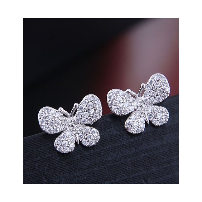 LRC Anting Tusuk Fashion Silver Inlaid Zircon Butterfly Stud Earrings A59327