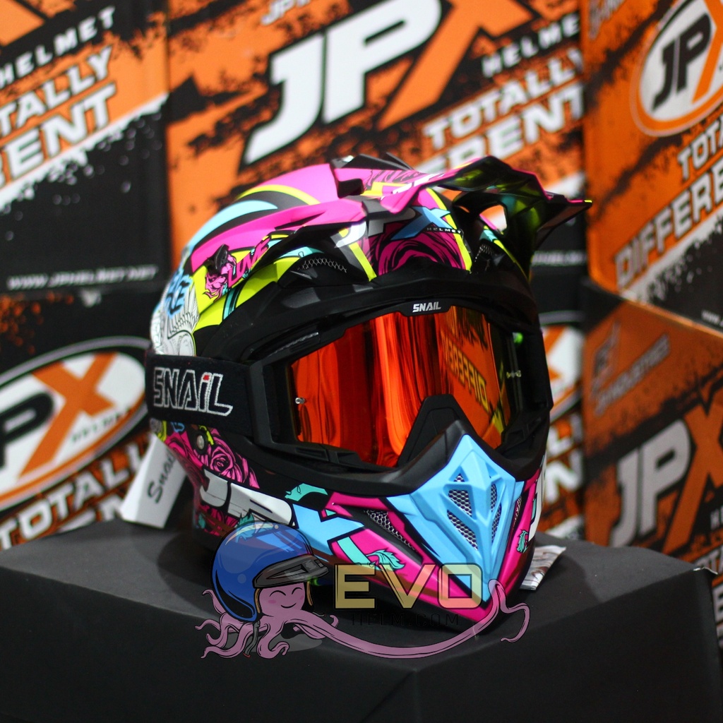 HELM JPX CROSS_FOX1 SERI X28 - BLACK DOFF + GOOGLE SNAIL (ONGKIR 2 KG) HELM JPX X28 MERPATI ORIGINAL HELM CROSS MERPATI HELM TRAIL UNGU MAGENTA HELEM JPX CROS JPX JPK HELM JPX TERBARU