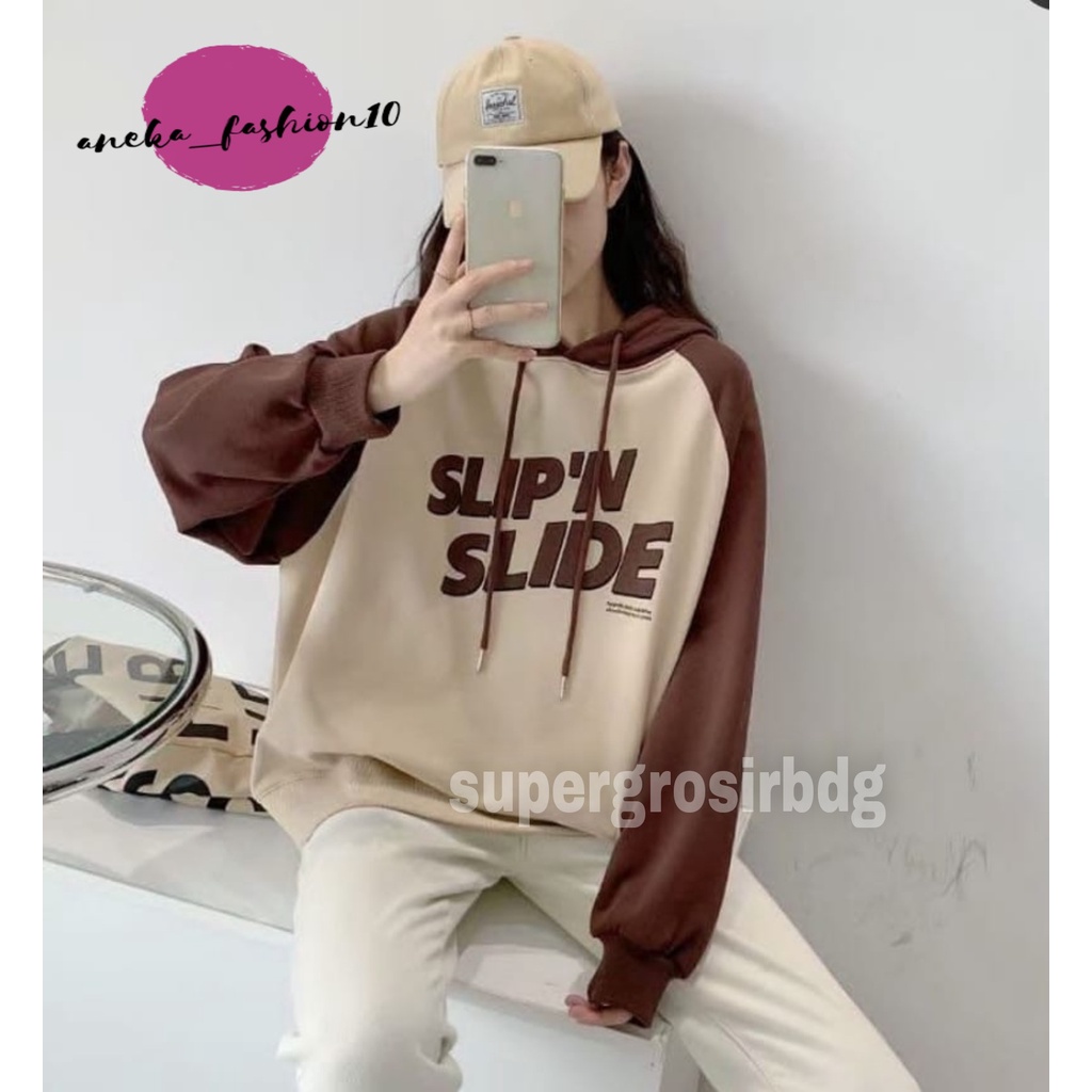 SWEATER HOODIE WANITA / SLIP'N SLIDE SWEATER  BAHAN FLEECE