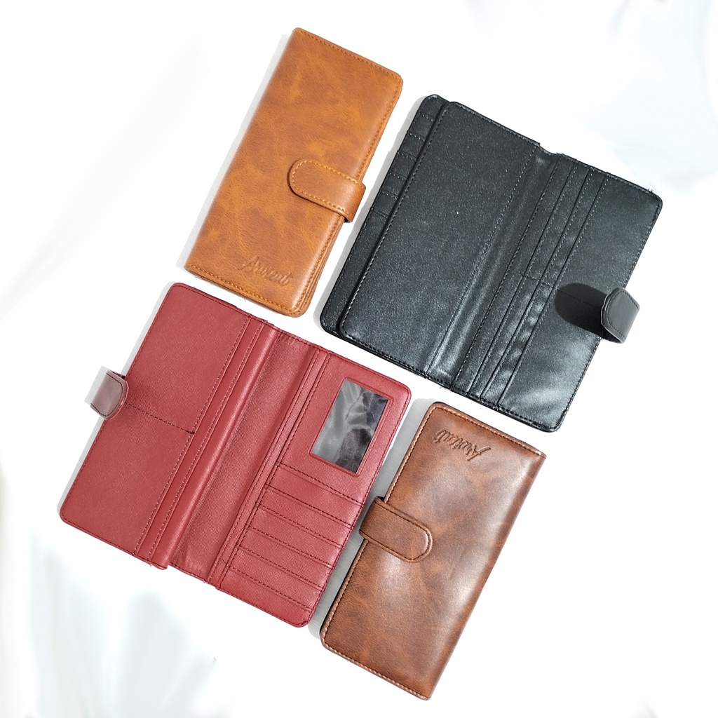 Dompet Wanita panjang polos Kulit Sintetis Tempat kartu dan Uang dompet paspor Wallet lipat Murah pouch Travel Organizer