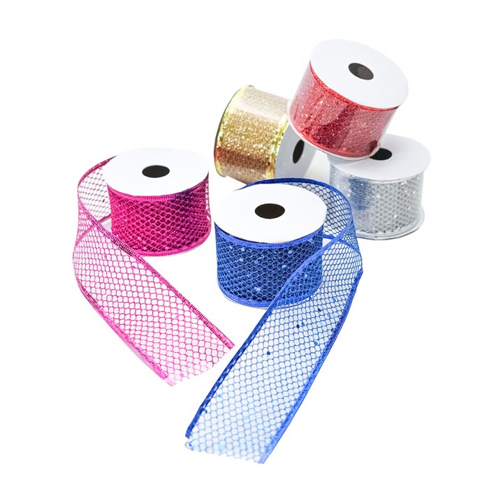 Pita Pohon Natal Roll 5cm Jala pita natal pita hias pohon natal aksesoris pohon natal dekorasi pohon