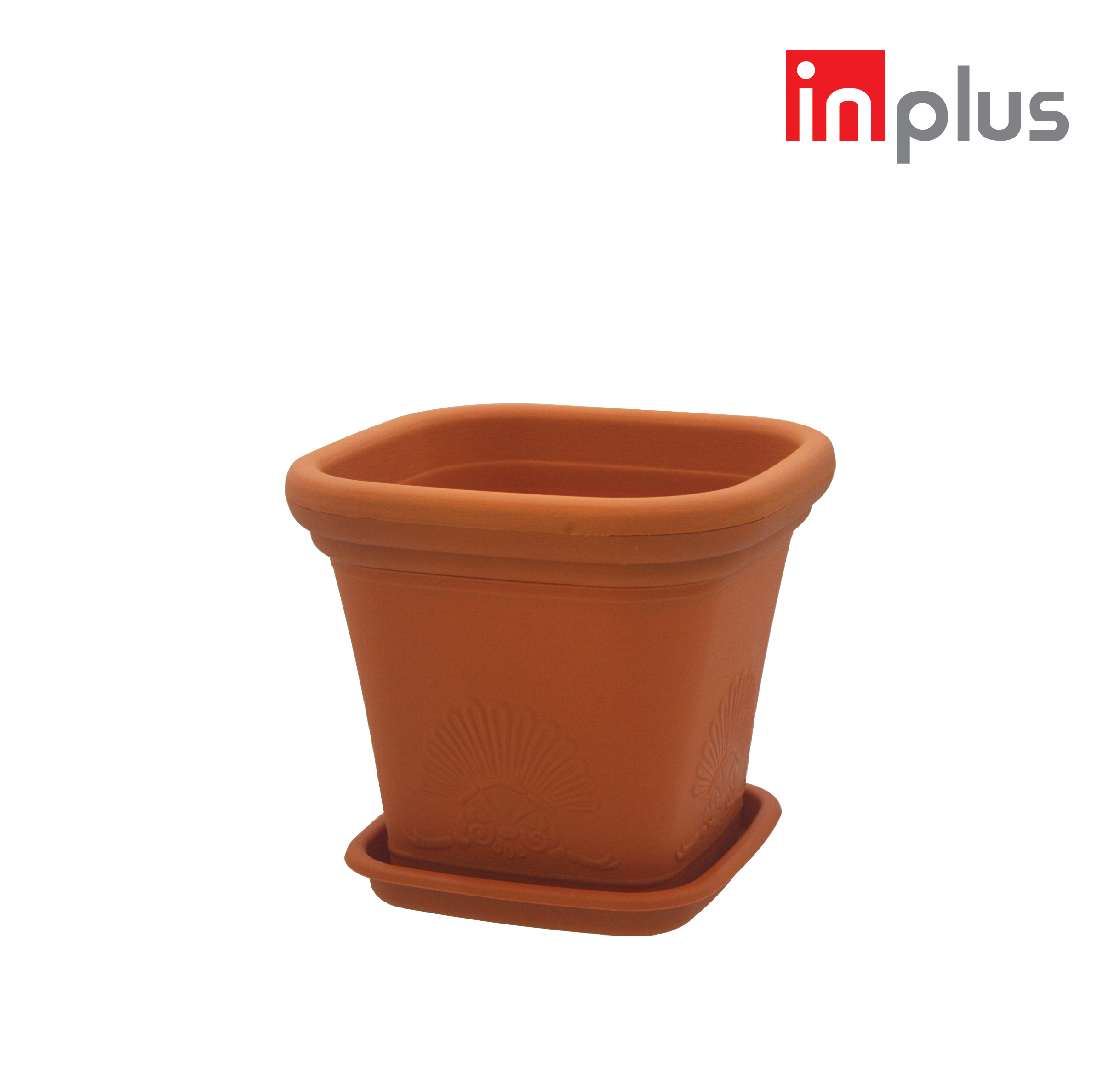 INPLUS Plastic Square 8.5 Inch Flower Pot, Pot Bunga With Tray Gardening Alat Berkebun