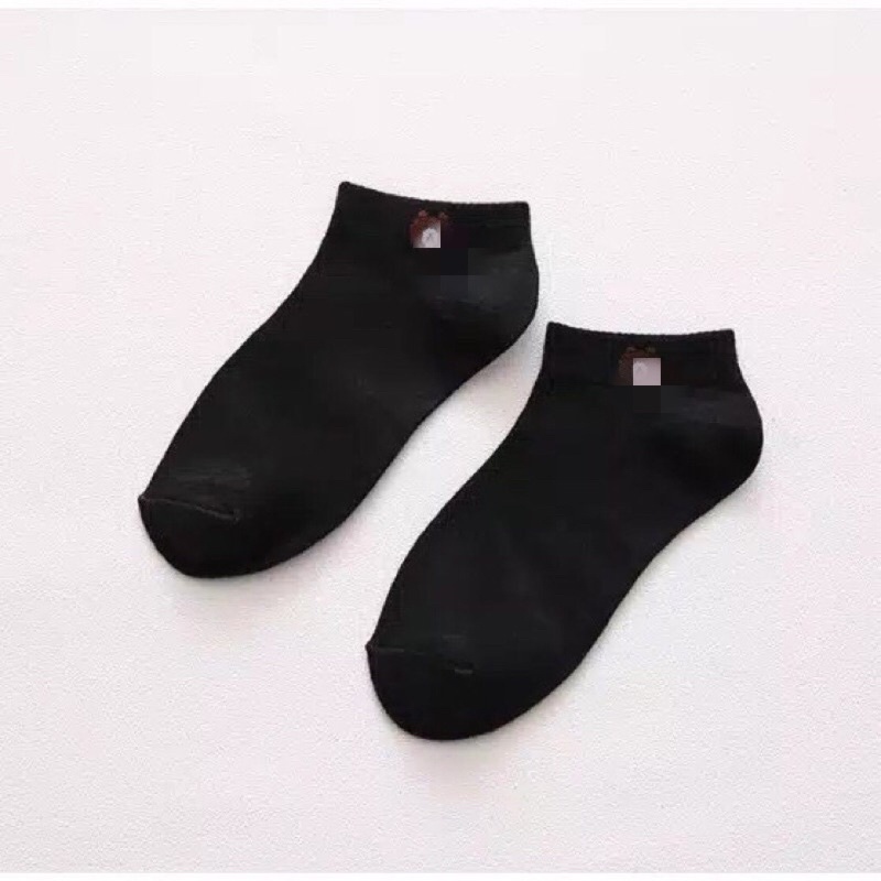MAYSTAR Kaos Kaki Fashion Unisex Motif Beruang Brown Wanita Pria Murah K1-Hitam