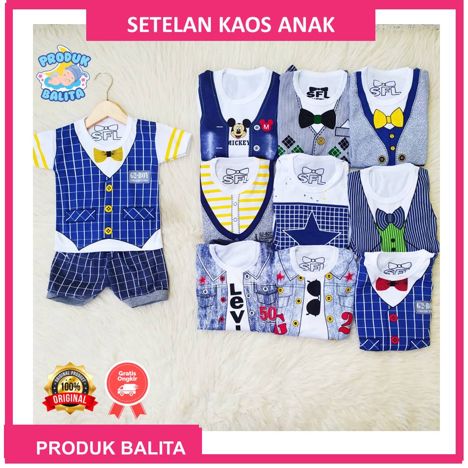 Setelan Baju Anak Bayi Cowok Murah Set Baju Kekinian Anak Karakter Berusia 0-12 Bulan