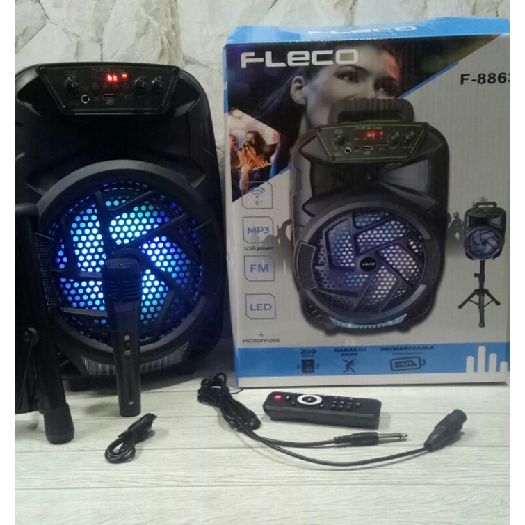 New✅Speaker Bluetooth Karaoke + stand FLECO F-8863 / Speaker Karaoke Microphone FLECO