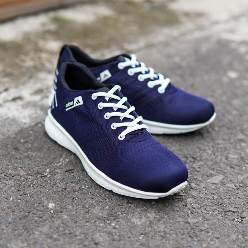 MS - Sepatu Olahraga Pria Sneakers Adidas Flyknit Navy Sport Running Jogging Fitness Casual Terbaru