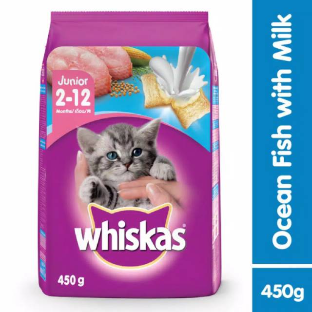 MAKANAN KUCING WHISKAS KERING JUNIOR 450 GR / WHISKAS DRY JUNIOR 450GR 2-12 bulan