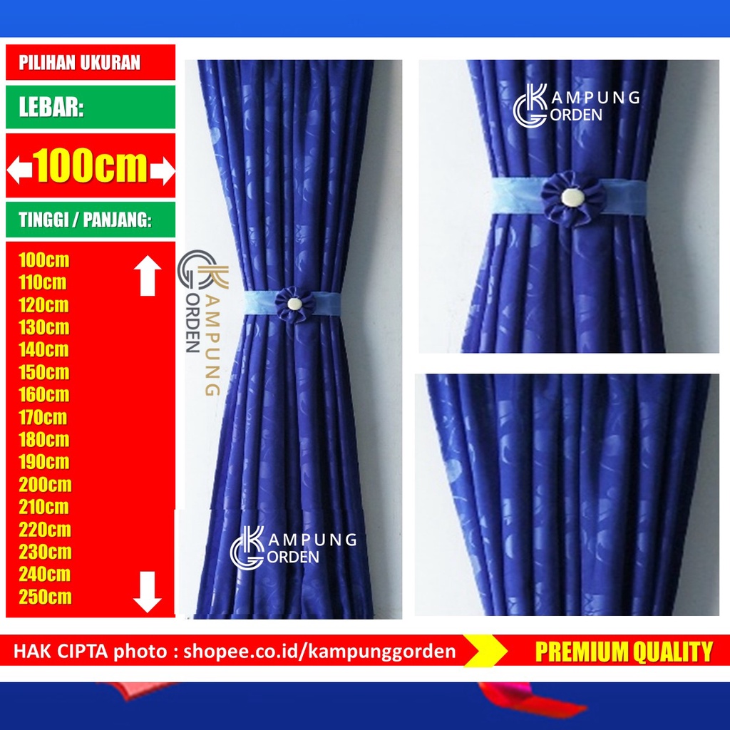 GORDEN JENDELA MINIMALIS SPIRAL IKAT KUPU KUPU PITA TEBAL Warna BIRU TUA Polos Panjang
