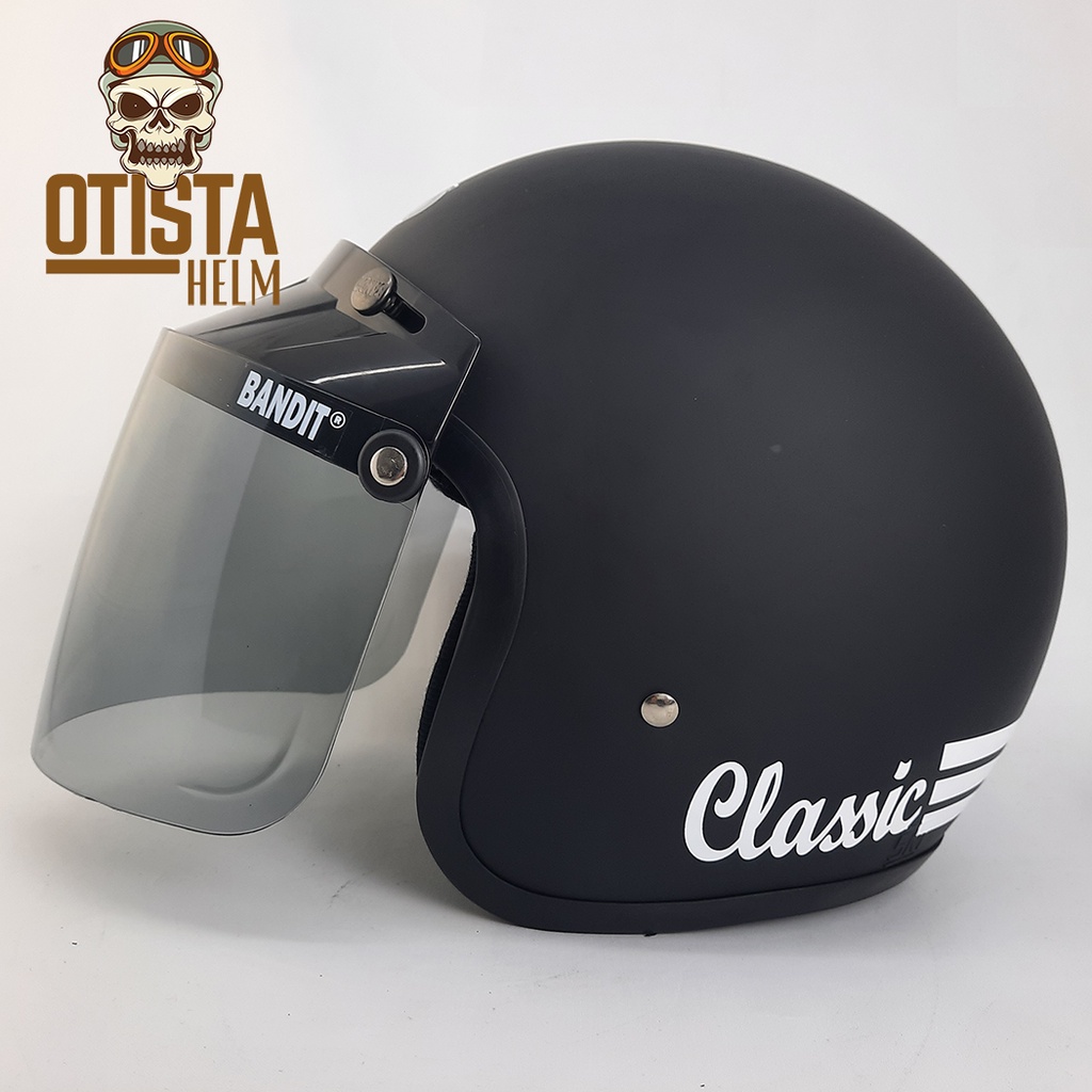 HELM BOGO RETRO BLACK DOFF VISOR FLAT SMOKE | MERK BNH