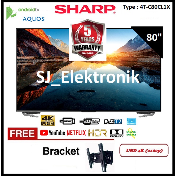 (KHUSUS LUAR KOTA) Free Braket LED TV Sharp 80 Inch 4T-C80CL1X / 80CL1X UHD 4K