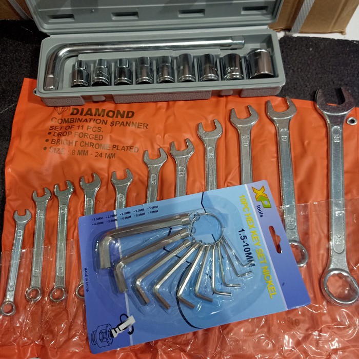 Kunci Bengkel Murah Ring Pas Set 8-24 mm Dan Kunci Sok