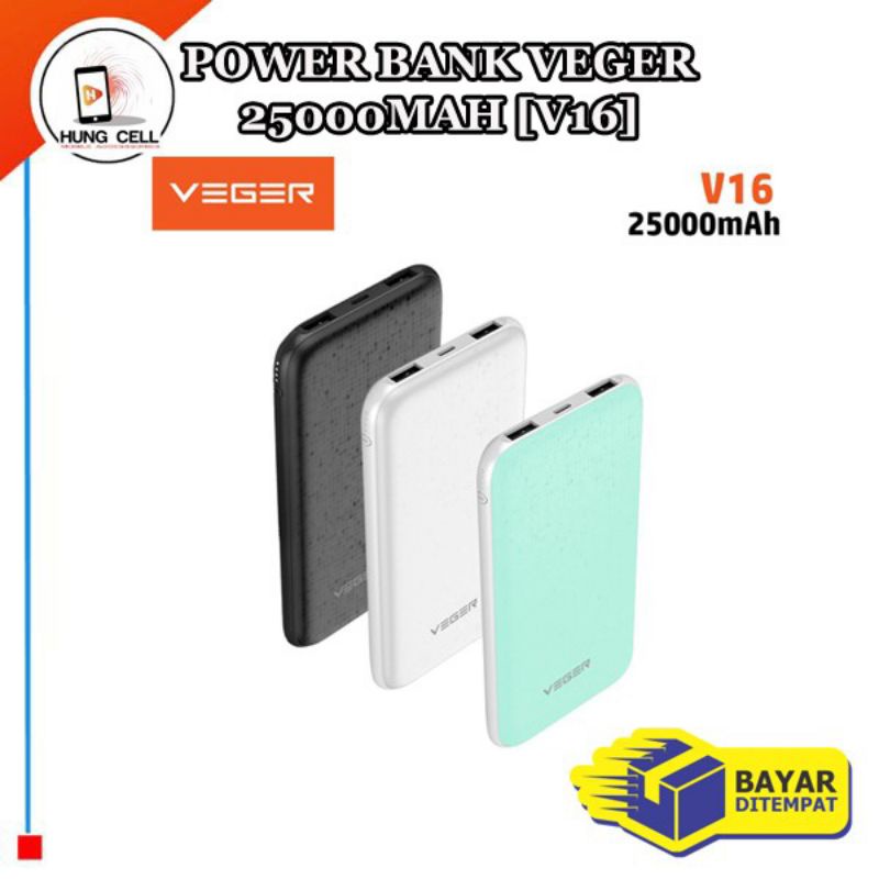 Bluekomputer - Power Bank Powerbank VEGER 25000mAh V16 Slim 2USB Output