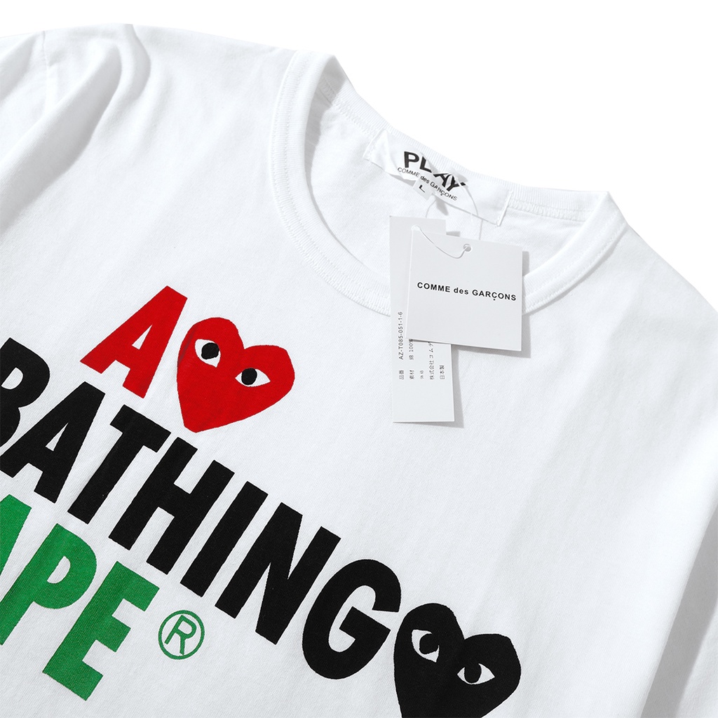 CDG Play X A Bathing Ape Colorful Heart T-Shirt White