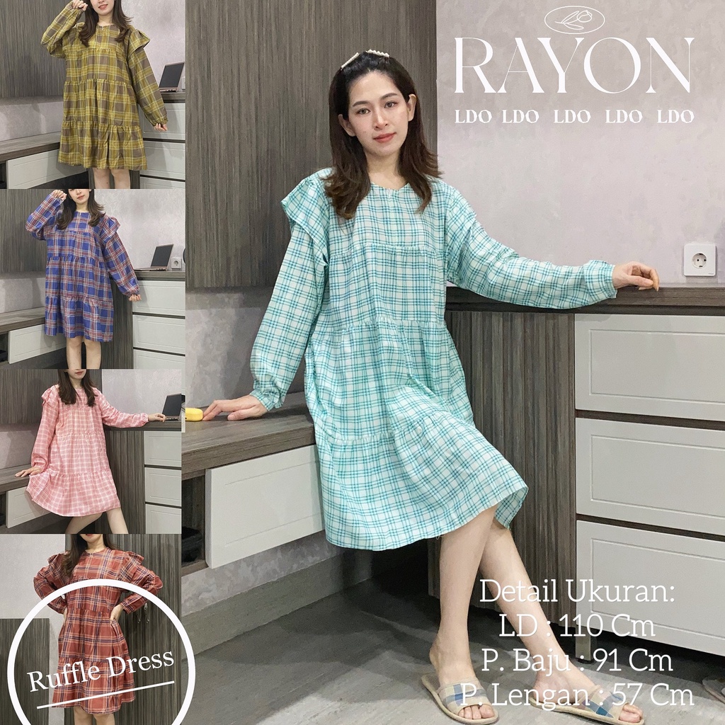 IZANY Dress / Daster lengan panjang Ruffle  Rayon