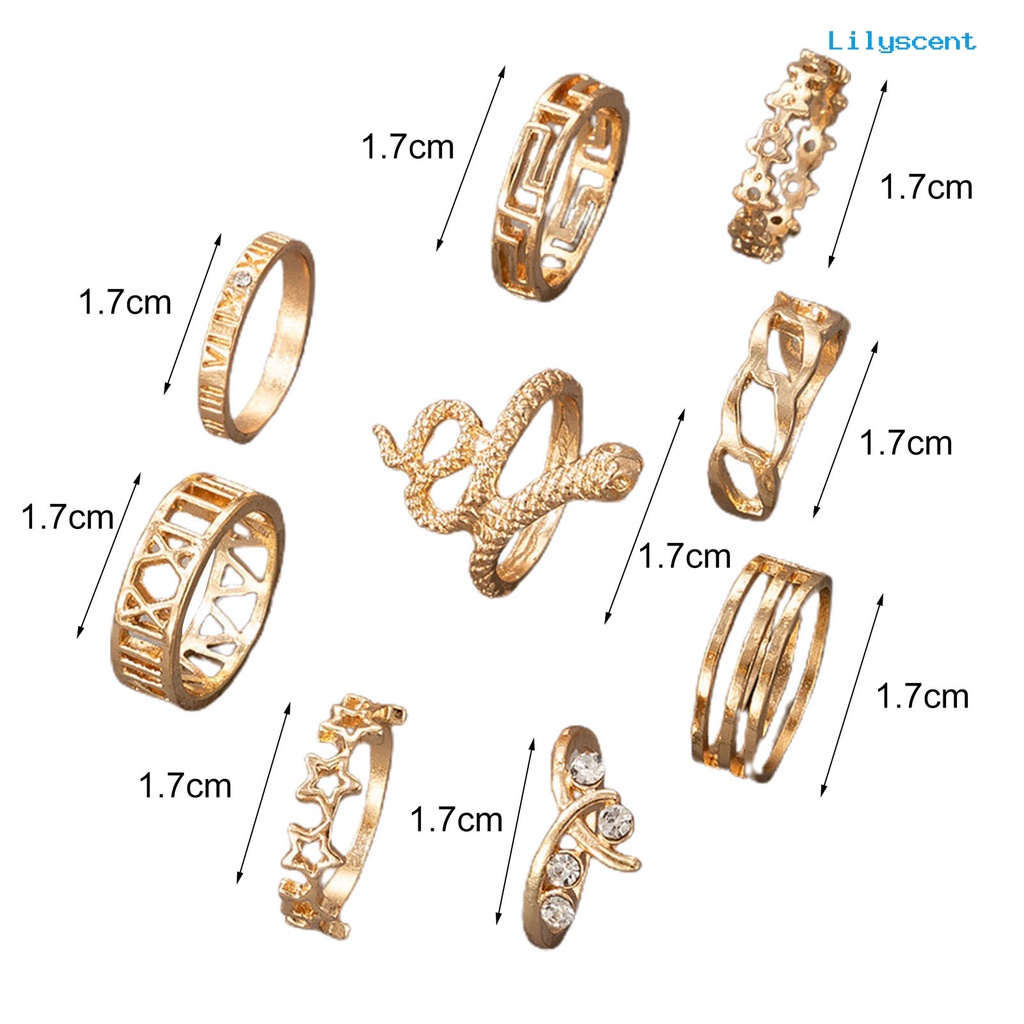 9 Pcs / Set Cincin Wanita Bentuk Ular Hollow Gaya Gothic Tahan Lama Untuk Outdoor