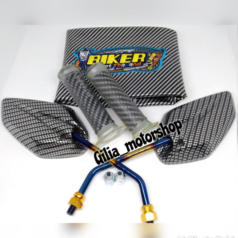 Paket Carbon Modifikasi Sarung jok Standar Spion Model Jupiter plus Handgrip Carbon Universal Yamaha