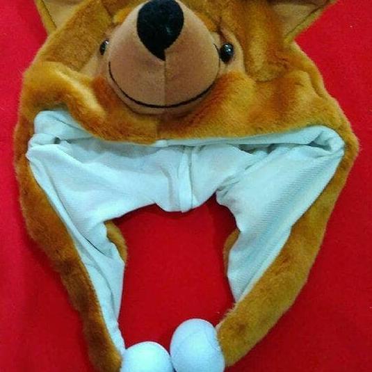 ✤ Animal Hat Serigala Hitam/ Topi boneka serigala hitam - Putih ☞