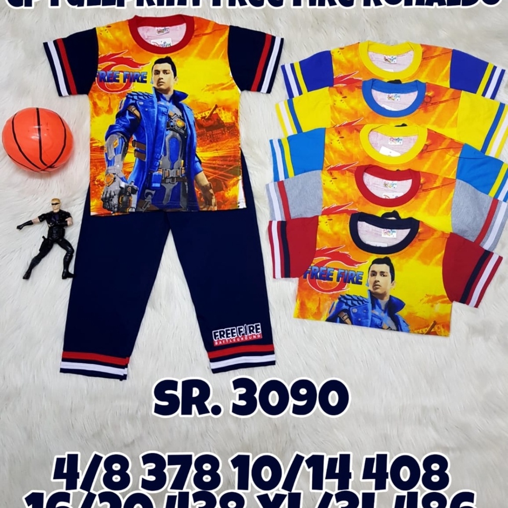 SIZE JUMBO setelan baju tidur free fire lengan pendek celana panjang size 3-14thn