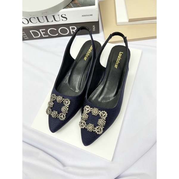 sepatu flat shoes wanita terbaru kekinian pesta LOUISDEAR sepatu flat tali belakang heel 2 cm bahan satin B36