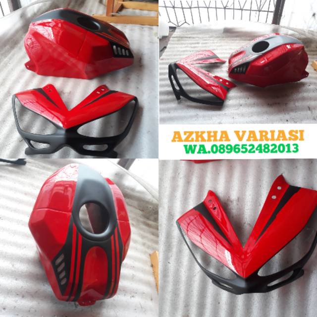 PAKET TOPENG COVER TANGKI R15V2 MODEL R1NEW MERAH LIS HITAM DOFT