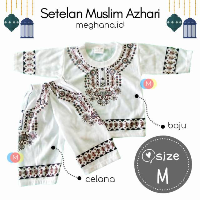 Setelan muslim bayi anak 1-2 tahun azhari special ramadhan lebaran putih size M