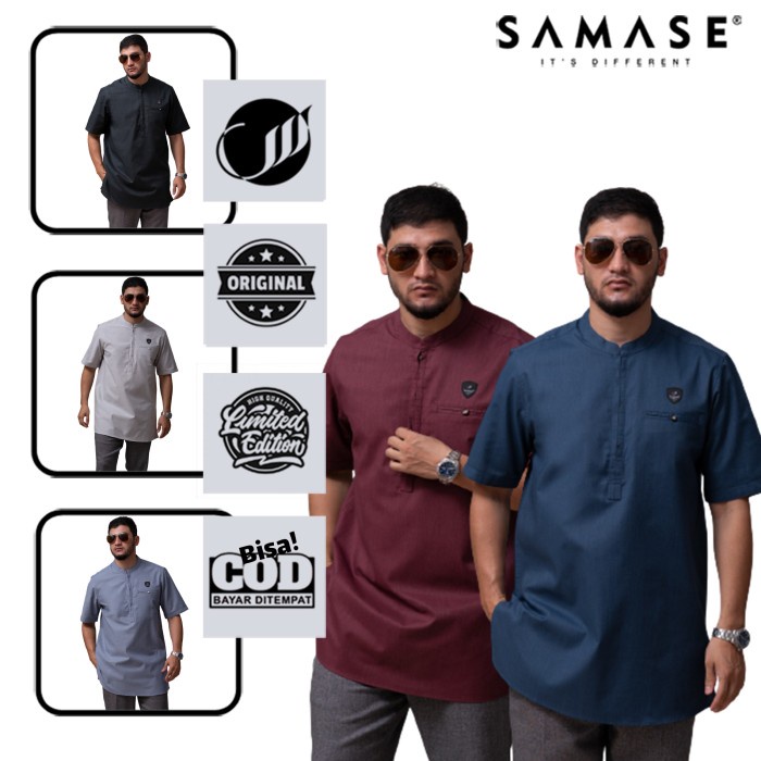 SAMASE Koku Basic U024P Baju Koko Kurta Samase Lengan Pendek - NAVY, M