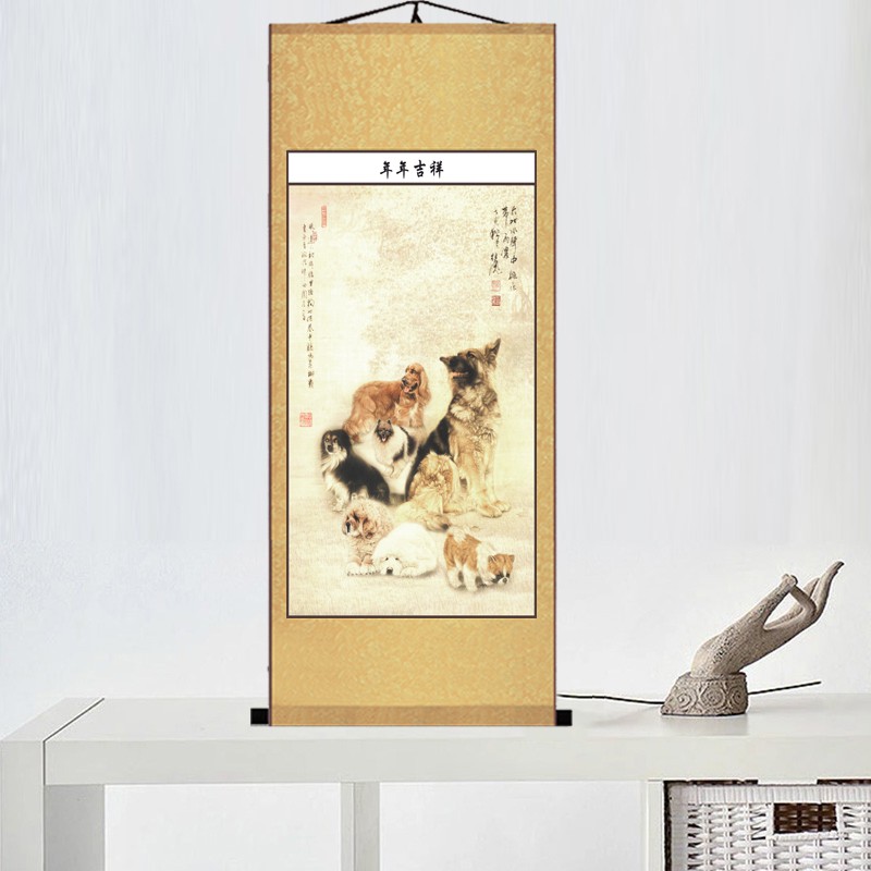 Lukisan Gantung zodiak klasik 12 shio 30x100cm LG23 Lukisan Gulir Gulung Pajangan Dekorasi Dinding