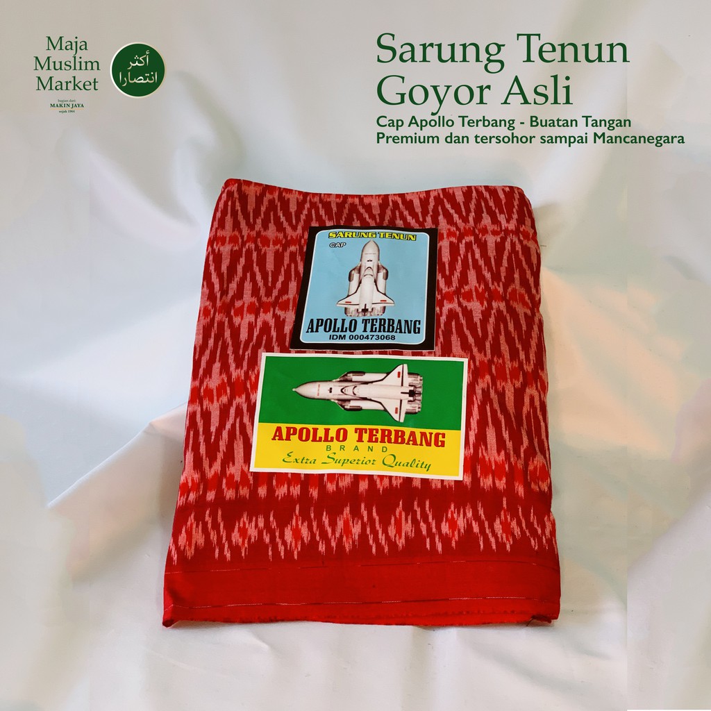 SARUNG TENUN GOYOR LEGENDARIS DIJAMIN ASLI - APOLLO TERBANG MERAH MUDA - BUATAN TANGAN, MESIN KAYU