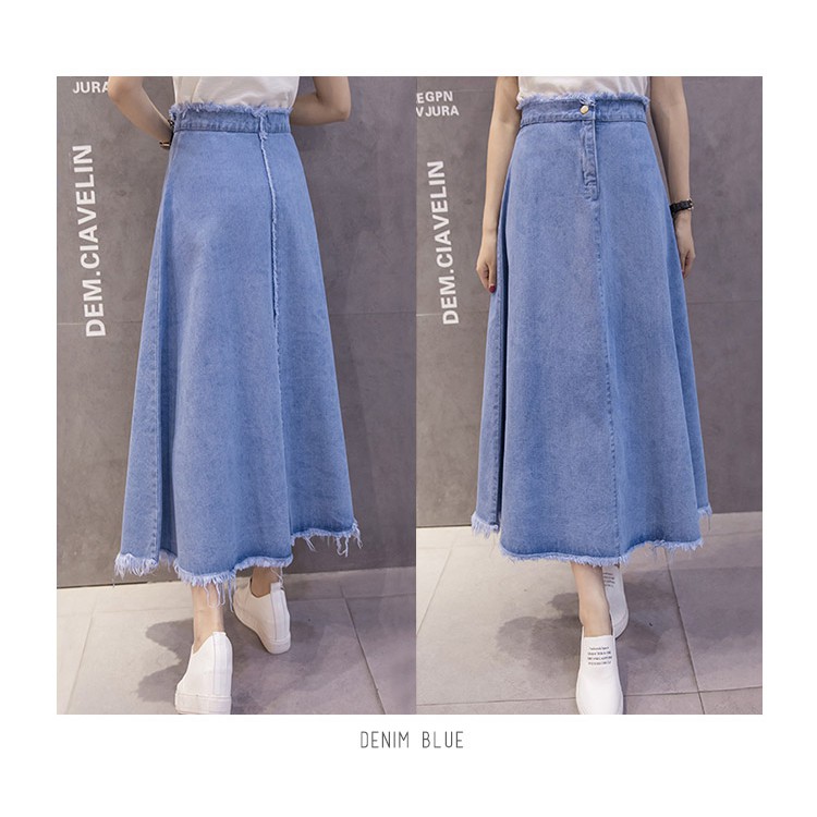 KARAKOREA 6088 Laura Denim skirt Rok panjang Wanita Rok maxi Rok jeans Rok flare Rok denim/Rok jeans wanita/Rok Jeans Korea/Rok wanita