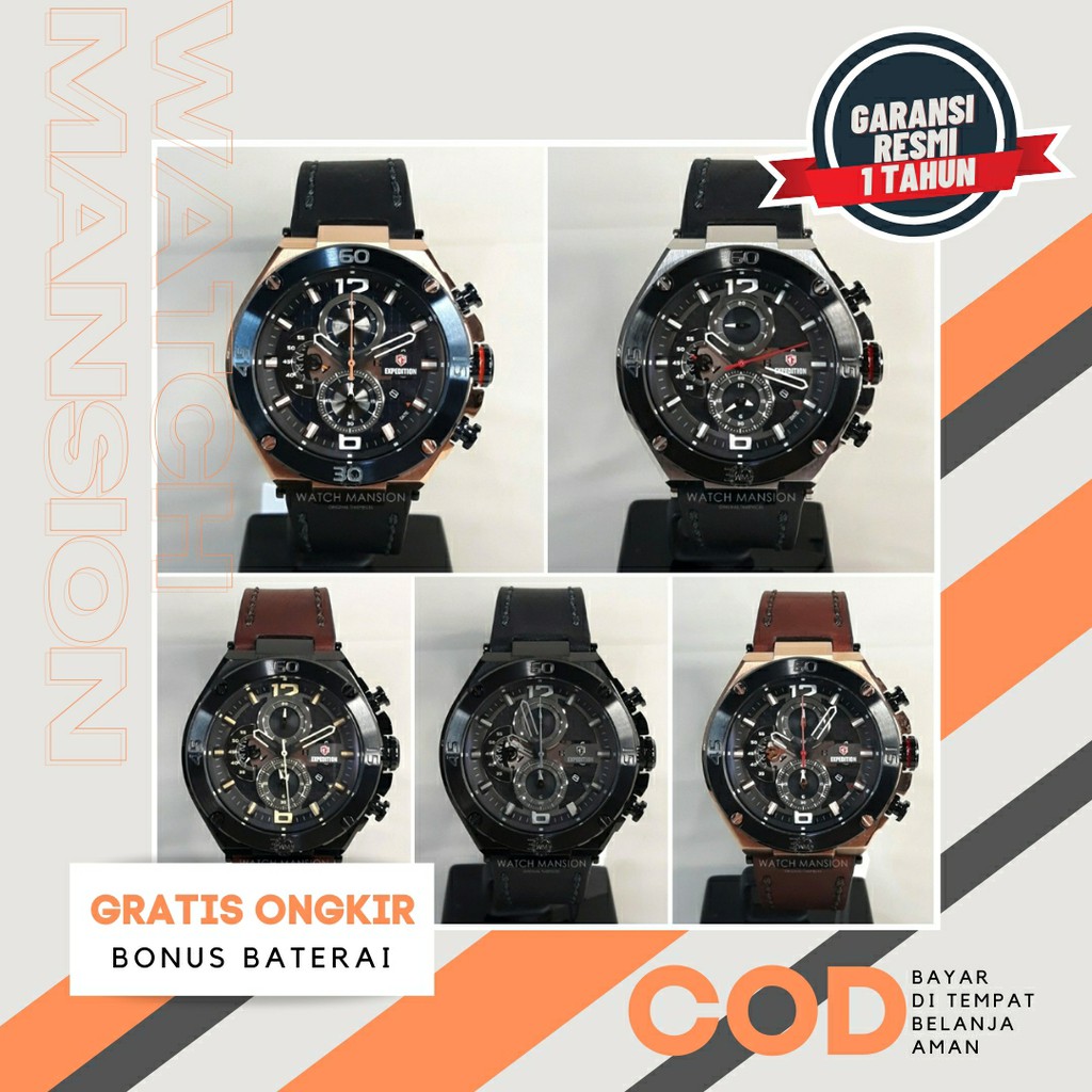 JAM TANGAN PRIA EXPEDITION 6756 E6756 E 6756 LEATHER STRAP ORIGINAL GARANSI FREE BATERAI